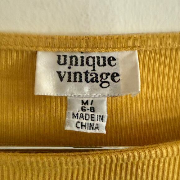 UNIQUE VINTAGE | Mustard Yellow Ribbed Boat Neck 3/4 Sleeve Shirt | Medium - Picture 2 of 5